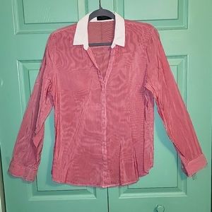 The Limited - Button Down Shirt (Size L) Red/white Pinstripe